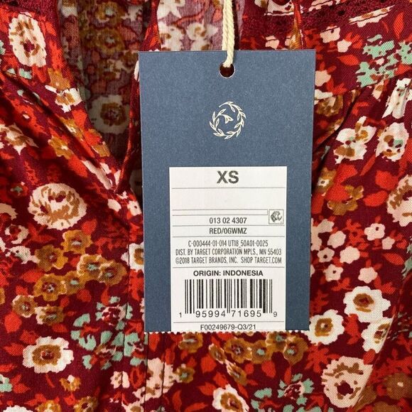 Universal Thread Red Floral Peasant Prairie Long Sleeve Blouse Top Size XS - Picture 6 of 7